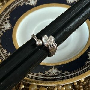 Vintage Sterling Silver Hand Holding Heart Adjustable Ring